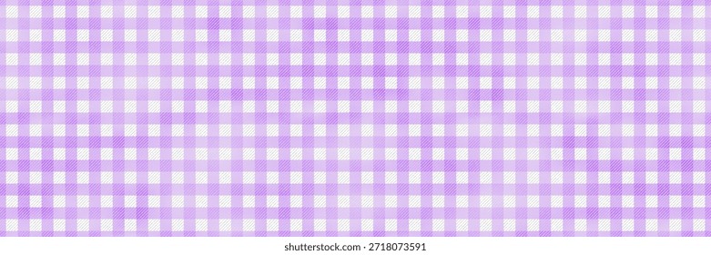 Mantel lila y blanco gingham o bolso sin costuras a cuadros con efecto de superposición de malla degradada. Cocina de fondo a cuadros. Ilustración vectorial de tela de picnic