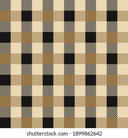 Gingham pattern autumn design in gold, black, beige. Seamless textured check plaid for flannel shirt, skirt, blanket, tablecloth, gift wrapping, or other modern fashion textile print.