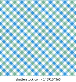 Gingham pattern blue and green. Texture from rhombus/squares for - plaid, tablecloths, clothes, shirts, dresses, paper, bedding, blankets, quilts and other textile products. Vector illustration EPS 10