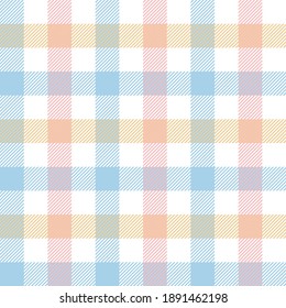 Gingham pattern in blue, pink, yellow, white. Multicolored vichy checked plaid graphic for gift wrapping paper, dress, tablecloth, or other modern spring and summer fashion textile print.