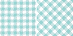 Gingham Pattern In Desaturated Cyan. Herringbone Textured Seamless Geometric Tartan Vichy Check Plaid Vector Background Graphic For Spring Summer Dress, Shirt, Other Modern Fashion Fabric Design.