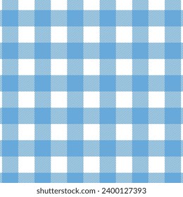 Gingham pattern design. Tartan checked in blue, white. Seamless pastel backgrounds for tablecloth, dress, skirt, napkin, Easter textile design