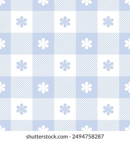 Gingham pattern with flower checked plaids. Seamless pastel vichy tartan backgrounds with small flowers for tablecloth, dress, fabric, wrapping, textile, wallpaper, card, paper gift, phone case.