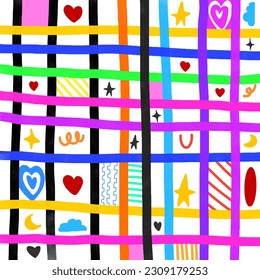 gingham pattern with hearts bright colors