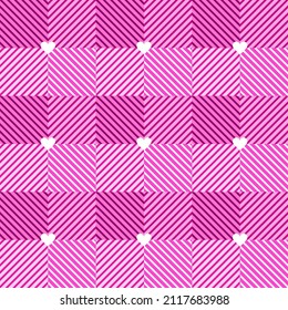 Gingham pattern with hearts pink for spring and summer gift wrapping, picnic tablecloth, dress, or other modern Easter and Valentines Day.