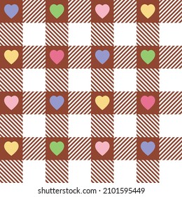 Gingham pattern with hearts. Seamless tartan plaids for dress, shirt, tablecloth, gift wrapping, or other trendy Valentine’s Day holiday design. 