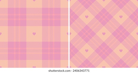 Gingham pattern with hearts. Seamless tartan vichy check plaid for gift card, wrapping paper, invitation on Valentines Day print.