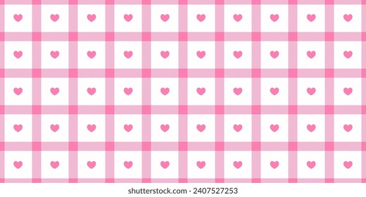 Gingham-Muster mit Herzen. Nahtlose Tartan vichy Scheck für Geschenkkarte, Packpapier, Einladung am Valentinstag Druck.