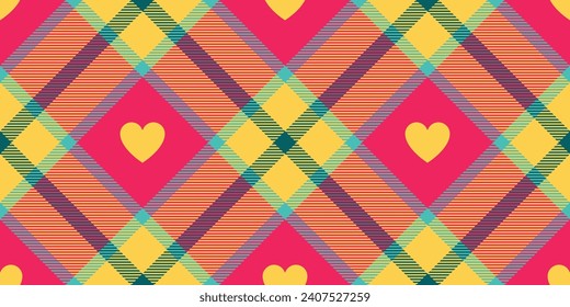 Gingham pattern with hearts. Seamless tartan vichy check plaid for gift card, wrapping paper, invitation on Valentines Day print.
