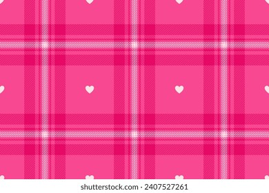 Gingham pattern with hearts. Seamless tartan vichy check plaid for dress, shirt, tablecloth, napkin, or other modern Valentines Day textile design