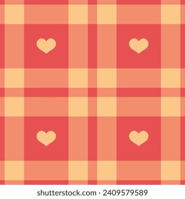 Gingham pattern with hearts. Seamless tartan vichy check plaid for gift card, wrapping paper, invitation on Valentines Day print.