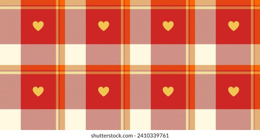Gingham pattern with hearts. Seamless tartan vichy check plaid for gift card, wrapping paper, invitation on Valentines Day print.