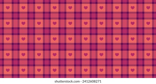 Gingham pattern with hearts. Seamless tartan vichy check plaid for gift card, wrapping paper, invitation on Valentines Day print.