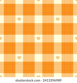 Gingham pattern with hearts. Seamless tartan vichy check plaid for gift card, wrapping paper, invitation on Valentines Day print.