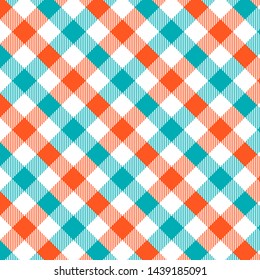 Gingham pattern orange green. Texture from rhombus/squares for - plaid, tablecloths, clothes, shirts, dresses, paper, bedding, blankets, quilts and other textile products. Vector illustration EPS 10