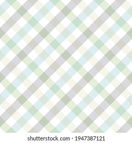 Gingham pattern in pastel blue, green, grey, white. Vichy seamless spring summer vector texture for tablecloth, oilcloth, picnic blanket, napkin, towel, other modern fashion or home textile design.
