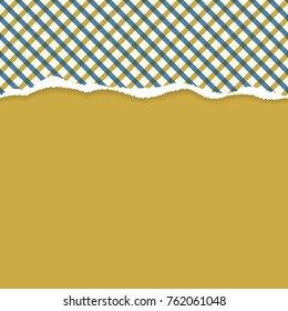 Gingham pattern ripped paper vector with mustard color background.