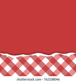 Gingham pattern ripped paper vector with red color background.