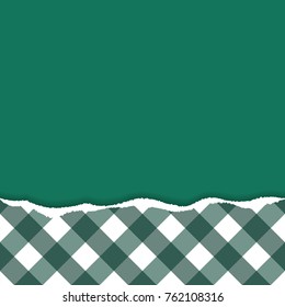Gingham pattern ripped paper vector with green color background.
