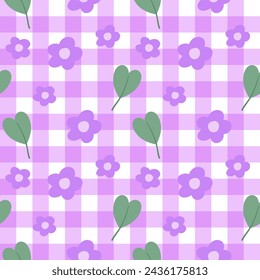 gingham pattern, seamless checked plaids with flower and leaf