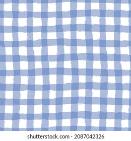 Gingham pattern seamless Plaid repeat vector in blue and white. Design for print, tartan, gift wrap, textiles, checkered background for tablecloths.
