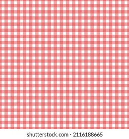 Patrón de Gingham sin fisuras Plaid repetidor vector en rojo y blanco. Diseño para impresión, tartán, envoltura de regalo, textiles, fondo a cuadros para manteles