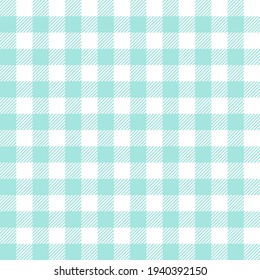 Gingham pattern seamless in turquoise blue green and white. Pastel light vector graphic for spring summer tablecloth, picnic blanket, oilcloth, gift paper, other Easter holiday fashion fabric print.