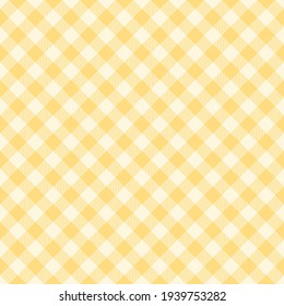 Diseño vectorial sin fisuras de Gingham en amarillo y blanco roto. Vichy revisa el gráfico de fondo para manteles, servilletas, mantas de aceites, mantas de picnic, otras formas modernas de impresión textil de verano primavera.