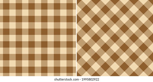 Patrón de Gingham ambientado en marrón y beige para el diseño otoñal. Vector gráfico de verificación de vichy sin inconvenientes para camisa, falda, chaqueta, pantalones, manta, funda de edredón, otras formas modernas de impresión textil.