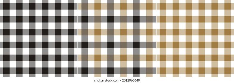 Gingham pattern set in gold brown, black, white for autumn winter. Seamless designs for womenswear and menswear shirt, trousers, shorts, skirt, scarf, towel, napkin, handkerchief, other textile.