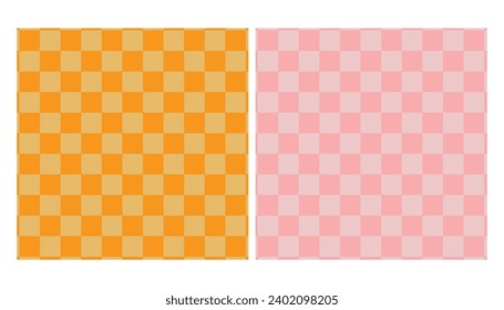 Gingham Check Pattern In Pink Peach Orange Yellow White Seamless