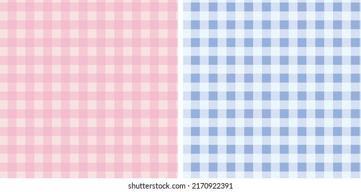 Gingham pattern set. Tartan checked plaids in blue, pink
Seamless pastel vichy backgrounds for tablecloth, dress, skirt, napkin, or other Easter holiday textile design