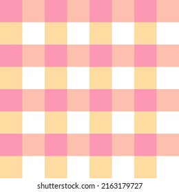 Gingham pattern set. Tartan in yellow, pink, orange, pastel, white. Seamless pastel backgrounds for tablecloth, dress, skirt, napkin, wrapping paper or other textile design.