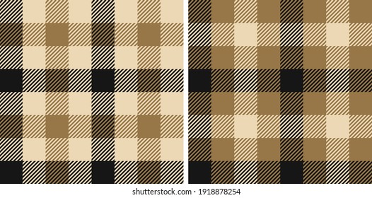 Gingham pattern set textured in black, gold, beige. Vichy seamless check background art lumberjack graphics for shirt, tablecloth, other modern spring autumn winter casual fashion fabric design.