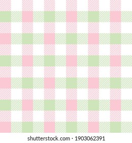 Gingham pattern spring in pastel pink, green, white. Seamless light vichy check graphic for dress, picnic tablecloth, gift wrapping paper, scrapbooking, other modern Easter fashion textile print.