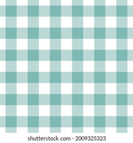 Gingham pattern vector in turquoise green blue and white. Seamless light vichy checkered graphic for spring summer flannel shirt, picnic blanket, tablecloth, other modern fashion fabric print.