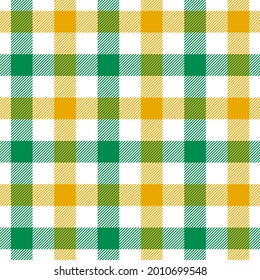 Patrón de Gingham en amarillo, verde, blanco. Colorida textura vichy sin costuras para manteles modernos de verano de primavera, manta de picnic, manteles de aceites, cubierta de edredón, otras estampas textiles de moda o papel impreso.