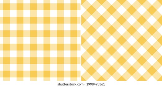 Patrón de Gingham en amarillo y blanco. Gráfica de manteles, manteles, papel de regalo, manta de picnic, cubierta de edredón, otra moderna impresión textil de moda de primavera. Diseño plano.