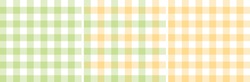 Gingham Patterns In Pastel Green And Yellow. Spring Textured Light Bright Tartan Vichy Check Plaid Graphic Background Vector For Dress, Skirt, Shirt, Tablecloth, Or Other Modern Fashion Fabric Design.