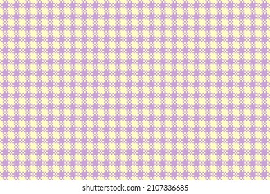 Gingham pixel vector design in pastel violet and yellow. Vichy check plaid seamless pattern for wrapping, packaging, tablecloth, fabric design. Easter holiday textile example