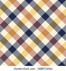 Gingham plaid pattern. Multicolored pixel vichy check background for skirt, dress, shirt, or other modern spring, summer, autumn fabric design. Seamless textile print.