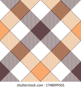 Gingham plaid pattern. Seamless vichy check plaid graphic in taupe, orange, white for scarf, tablecloth, wrapping, packaging, or other modern spring, summer, autumn textile design.