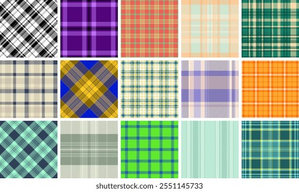 Gingham e padrões xadrez em cores clássicas, ótimo para tecido, estampas de material e camisas com um toque escocês na moda e rústico.