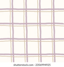 Gingham Plaid Vector Seamless Pattern.  Purple and beige baby color background. pastel stripes all over print.  Cottagecore Garden design. Homestead Farmhouse Background. Pastel Summer Graphic 