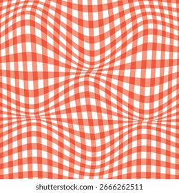 Gingham red and white envolbe wave distorting pattern used for textile, table clothes and background etc.