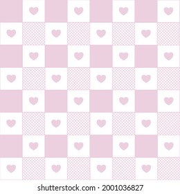 Gingham ,Scott seamless pattern with pink heart.Texture from rhombus,squares for dress, paper,clothes,tablecloth.,net, Copy space, for your text.