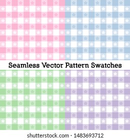 Gingham Seamless Check Patterns, Vector file includes 4 pattern swatches that seamlessly fill any shape, pastel  pink, powder blue, misty green. lavender. For crafts, fabrics, picnics,  home decor