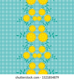 Gingham seamless pattern.  Gingham background with a combination of floral designs. Vector illustrations. Texture from squares/ rhombus for - tablecloths, blanket, plaid, cloths, shirts, textiles.