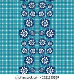 Gingham seamless pattern.  Gingham background with a combination of floral designs. Vector illustrations. Texture from squares/ rhombus for - tablecloths, blanket, plaid, cloths, shirts, textiles.