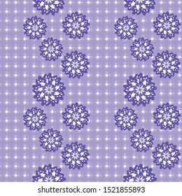 Gingham seamless pattern.  Gingham background with a combination of floral designs. Vector illustrations. Texture from squares/ rhombus for - tablecloths, blanket, plaid, cloths, shirts, textiles.